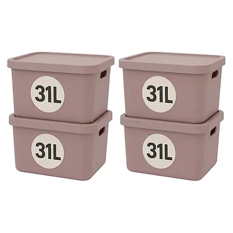 Plastard  Aufbewahrungsbox-Set 4er-Set 31 Liter in Pink mit Deckel – Stapelboxen, Lagerboxen