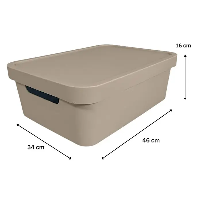 Plastard Aufbewahrungsbox-Set 2er-Set 19 Liter in Beige mit Deckel – Stapelboxen, Lagerboxen - L x B x H: 45,5 x 33,5 x 15,5 cm, Kunststoff, Beige, 2 Stk. - Beige Kunststoff-Aufbewahrungsbox mit Deckel und Griffen, 46x34x16 cm.