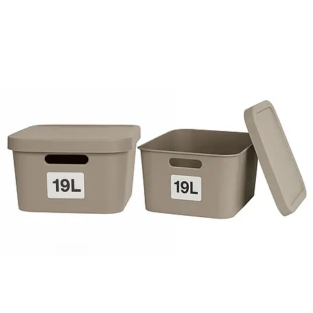 Plastard  Aufbewahrungsbox-Set 2er-Set 19 Liter in Beige mit Deckel – Stapelboxen, Lagerboxen