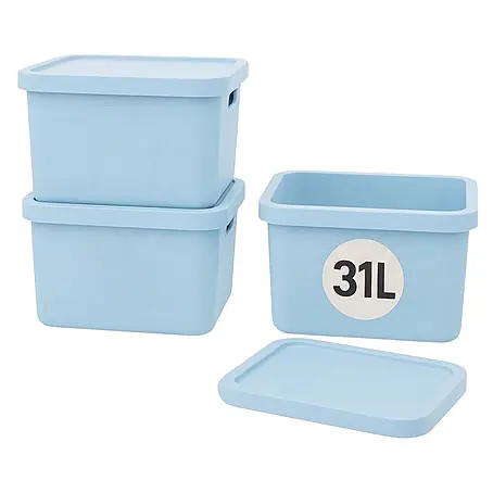 Plastard  Aufbewahrungsbox-Set 3er-Set 31 Liter in Blau mit Deckel – Stapelboxen, Lagerboxen