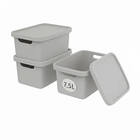 Plastard  Aufbewahrungsbox-Set 3er-Set 7,5 Liter in Grau mit Deckel – Stapelboxen, Lagerboxen