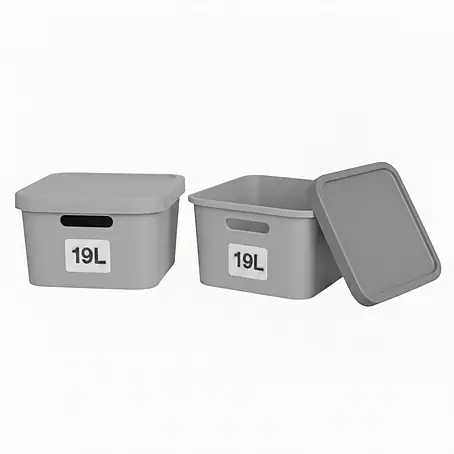 Plastard  Aufbewahrungsbox-Set 2er-Set 19 Liter in Grau mit Deckel – Stapelboxen, Lagerboxen