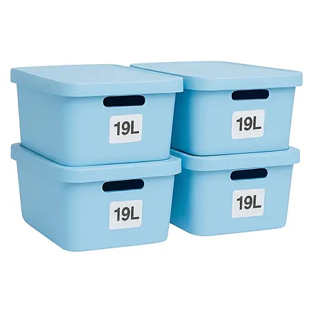 Plastard  Aufbewahrungsbox-Set 4er-Set 19 Liter in Blau mit Deckel – Stapelboxen, Lagerboxen