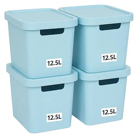 Plastard  Aufbewahrungsbox-Set 4er-Set 12,5 Liter in Blau mit Deckel – Stapelboxen, Lagerboxen