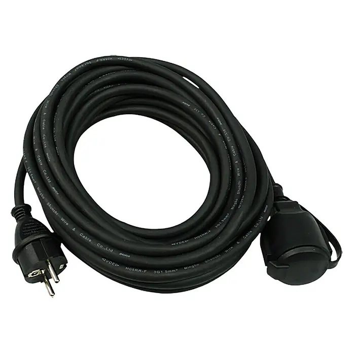 Alargo - 10 m, Negro, IP44, H05RR-F - Cable de extensión negro con enchufe y base para uso flexible en interiores y exteriores.