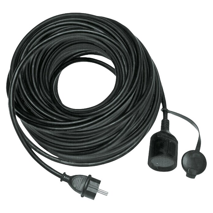 Rubberen verlengkabel (50 m, IP44, Zwart, H05RR-F3G1,5)