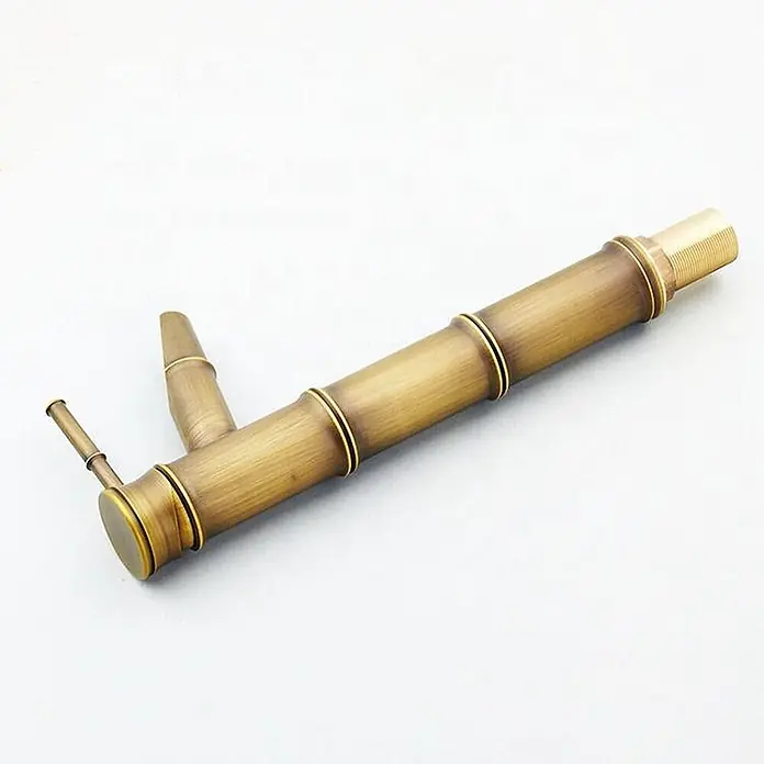Hudor Waschtischarmatur Artémis 7833 - Seidenmatt - Antiker Messing-Wasserhahn im Bambus-Stil mit Seitenhebel.
