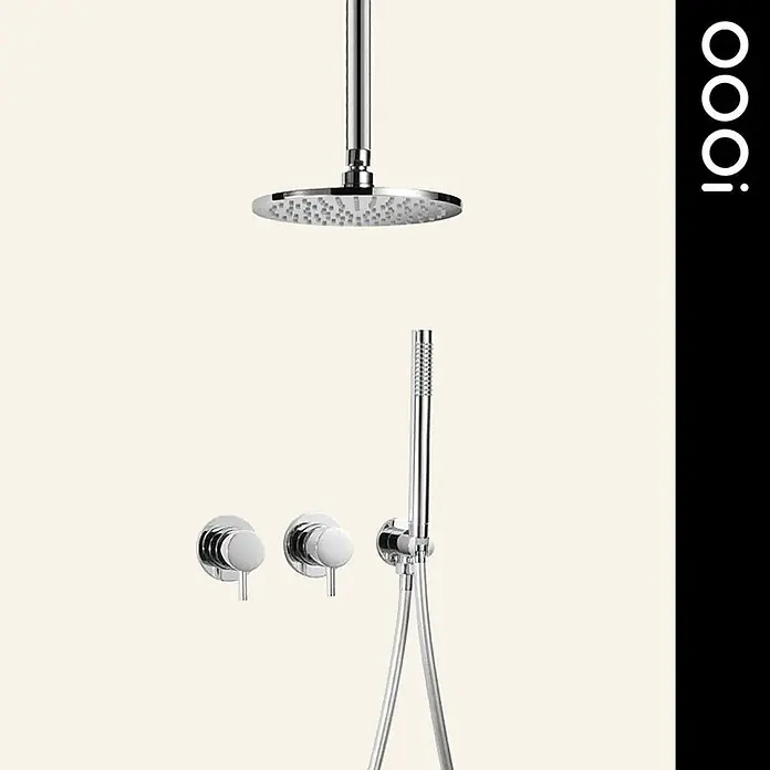 Hudor Duschsystem 8988 -  - Verchromtes Duschsystem mit Decken-Regenduschkopf, zwei Wandreglern und einer Handbrause.