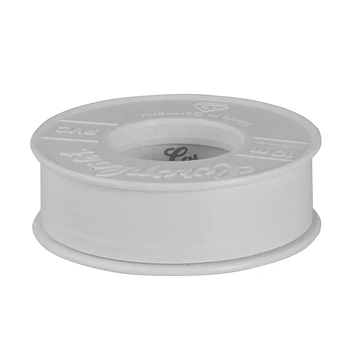 Coroplast Cinta aislante - 10 m x 25 mm x 0,15 mm, Blanco - Un rollo de cinta de sellado de PVC blanca, utilizada en fontanería para sellar juntas roscadas.