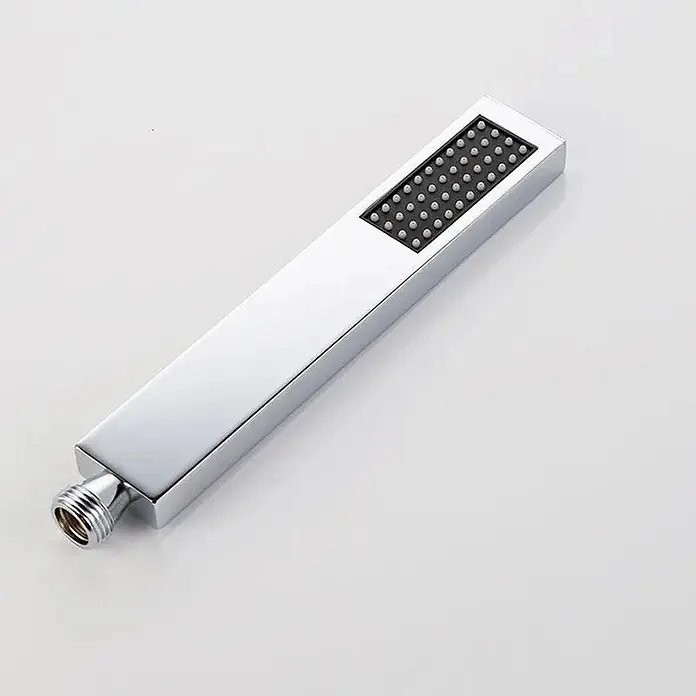 Hudor Duschsystem 5365 -  - Verchromter, rechteckiger Handbrausekopf mit schwarzer Düsenplatte und weißen Noppen.