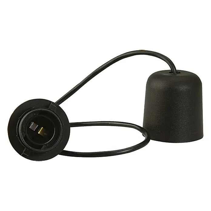 Voltomat Lampenpendel - Schwarz, 70 cm, 60 W, E27 - Nahaufnahme einer mattschwarzen Pendelleuchte mit Fassung, Kabel und Baldachin. Perfekt für minimalistische Inneneinrichtung.
