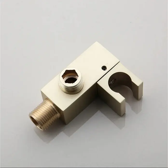 Hudor Duschsystem SC23 -  - Goldfarbener Metall-Duschschlauchanschluss und Handbrausehalter mit Gewinde- und Sechskantanschlüssen.