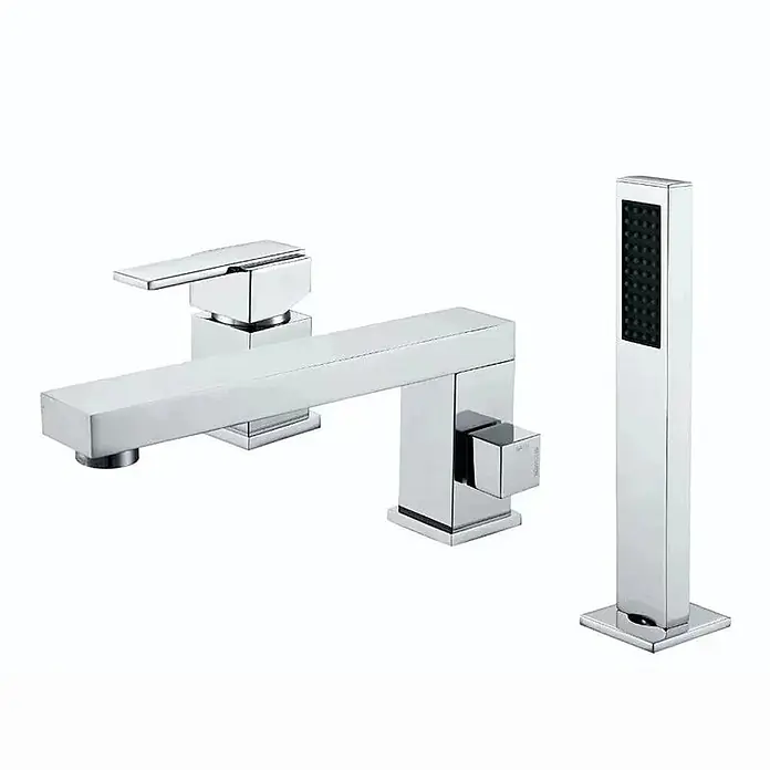 Hudor Duschsystem 5365 -  - Verchromte, moderne Badewannenarmatur mit rechteckigem Auslauf, Einhebelmischer, Umsteller und passender Handbrause.