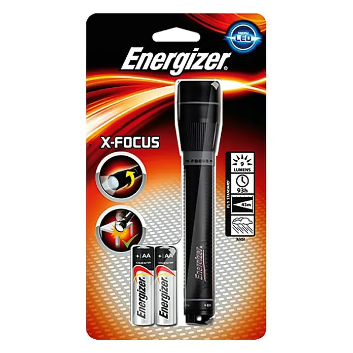 Energizer Linterna X-Focus - 9 lm, IP44 - La luz LED Energizer X-Focus, empaquetada con baterías, ofrece 9 lúmenes de brillo y un rendimiento fiable.