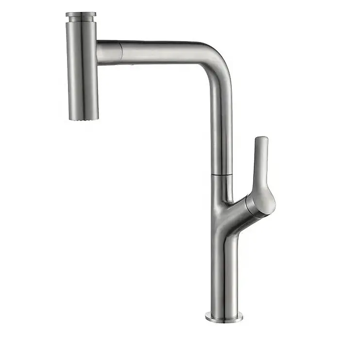 Hudor Spültischarmatur 8121 - Seidenmatt - Moderne Küchenarmatur aus gebürstetem Metall mit ausziehbarer Brause und Einhebelgriff.