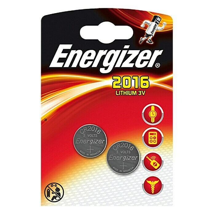 Energizer KnopfzelleCR2016, 3 V, 2 Stk. Front View