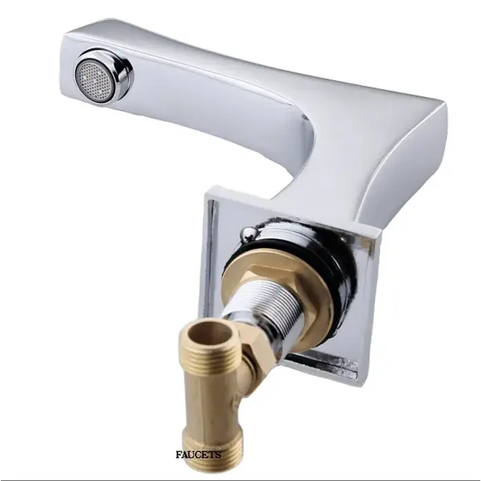 Hudor Waschtischarmatur 1152 - Seidenmatt - Verchromter Wasserhahn mit freiliegendem Messinganschluss zur Installation.