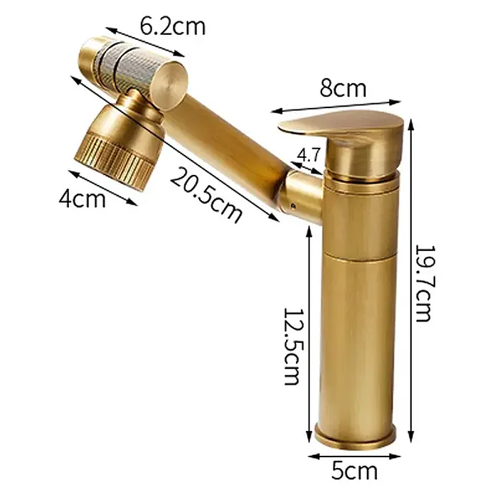 Hudor Waschtischarmatur Scamandre - Seidenmatt - Goldene Messing-Armatur mit integriertem ausziehbarem Bidetbrausekopf.