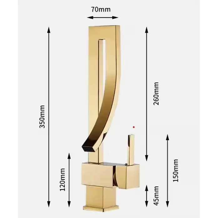 Hudor Waschtischarmatur 6836 - Hochglänzend - Hoher, moderner goldfarbener Bad- oder Küchenarmatur mit einzigartigem, eckigem Design und separatem Griff.