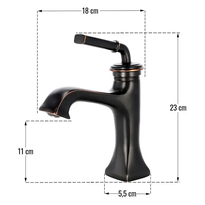 Hudor Waschtischarmatur Céphise 062 - Matt - Dunkelbronze Einhandmischer mit gebogenem Auslauf und Hebelgriff für ein Waschbecken.