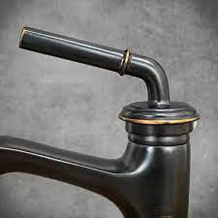 Hudor Waschtischarmatur Céphise 062 - Matt - Dunkelbronzefarbener Wasserhahn mit gebogenem Auslauf und Griffansatz, akzentuiert mit dezenten Messingringen.