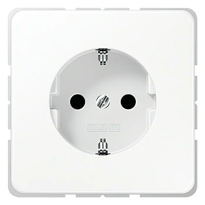 Jung CD 500 Steckdose CD1520BFKIWW - Alpinweiß, Kunststoff, Unterputzmontage - Weiße JUNG Schuko-Steckdose mit mittigem Schraube, ideal für den sicheren und stilvollen Anschluss von Elektrogeräten im Innenbereich.