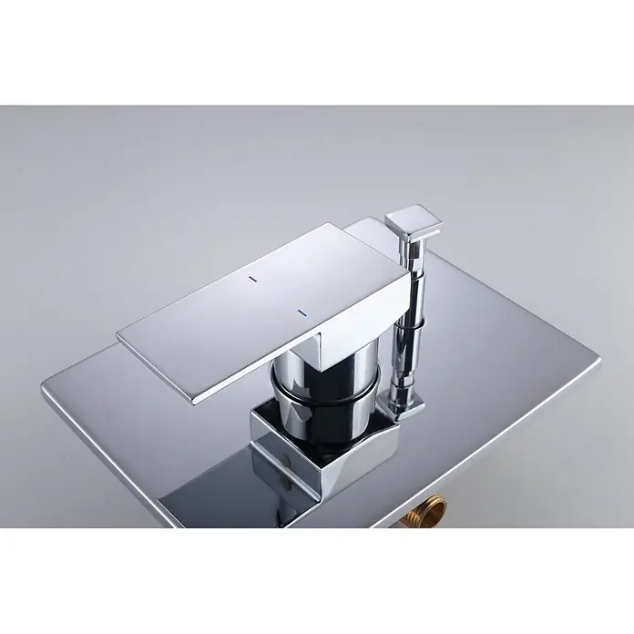 Hudor Duschsystem SC213 -  - Verchromte, rechteckige Badarmatur mit modernem Design und quadratischem Zugumsteller.