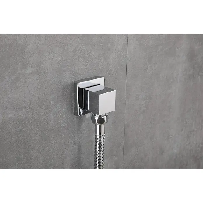 Hudor Duschsystem SC213 -  - Verchromter, quadratischer Brauseschlauch-Wandanschluss mit flexiblem Schlauch.