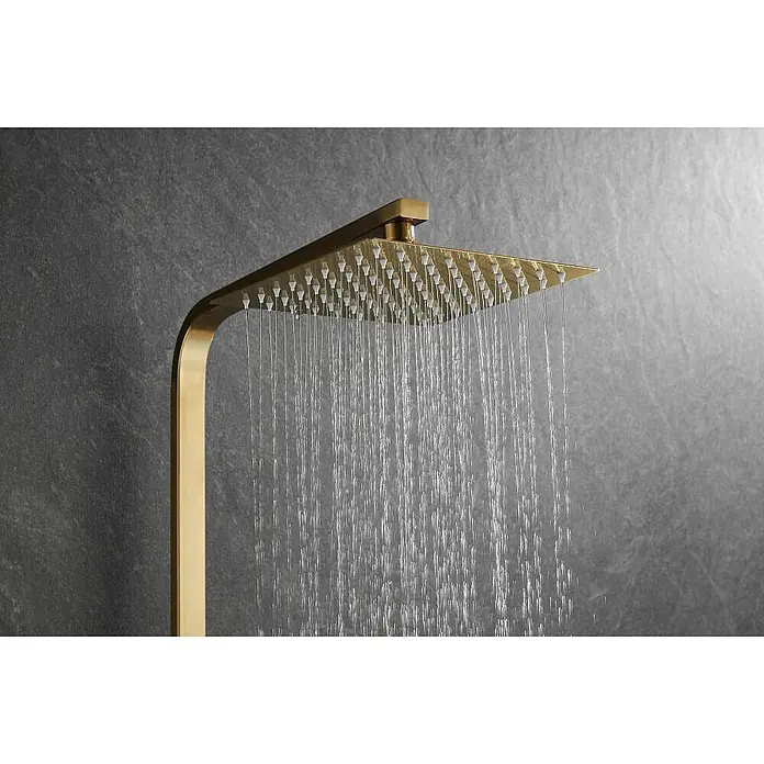 Hudor Duschsystem Scamandre SC428 Thermostat -  - Goldener quadratischer Duschkopf mit fließendem Wasser.