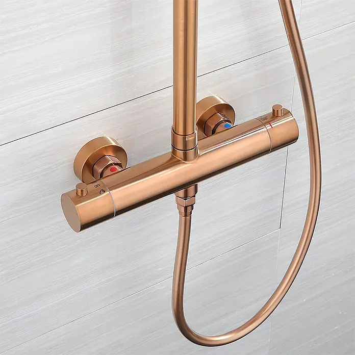 Hudor Duschsystem Pénée SC418 -  - Roségoldener Thermostat-Duschmischer mit passendem Schlauch.