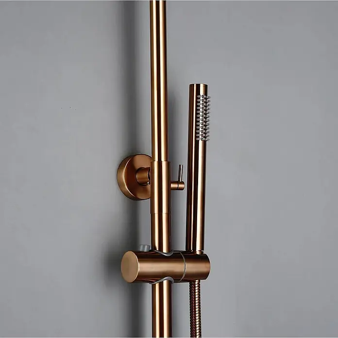 Hudor Duschsystem Pénée SC418 -  - Gebürstetes Roségold-Duschsystem mit Stange und Handbrause.