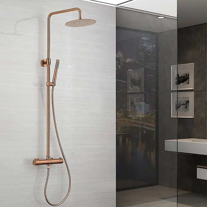 Hudor Duschsystem Pénée SC418 -  - Roségoldenes Duschsystem mit großer Kopfbrause und Handbrause.