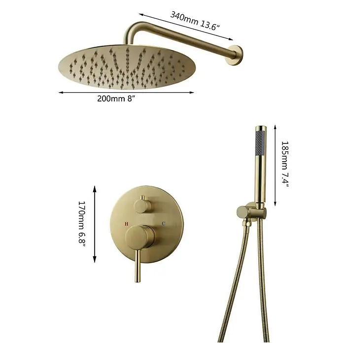 Hudor Duschsystem Erymanthe SC41 -  - Goldfarbenes Duschsystem mit rundem Regenduschkopf, Handbrause und Unterputzmischer.