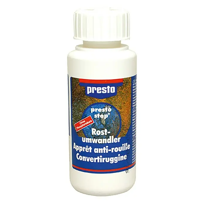 Presto Rostumwandler - 100 ml - Flasche Presto Rostumwandler, ideal zum Entfernen von Rost und zur Vorbereitung von Oberflächen für die Lackierung.