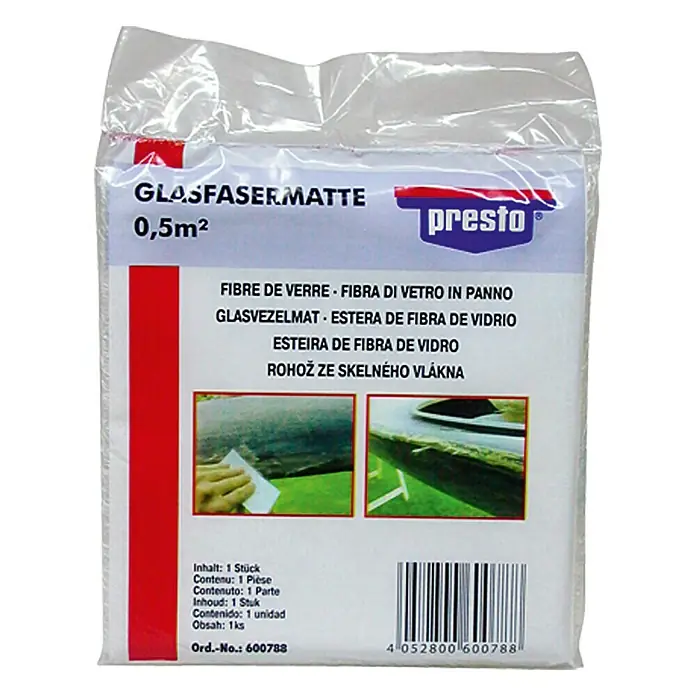 Presto Glasfaser-Matte - 0,5 m² - Glasfasermatte 0,5m² von Presto in Folie verpackt. Ideal für Reparaturen und Ausbesserungen an GFK-Teilen.