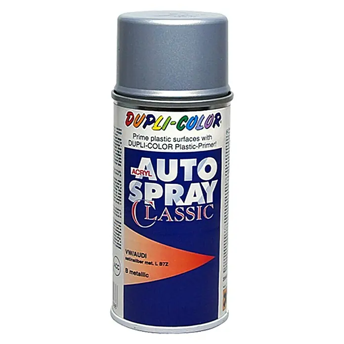 Dupli-Color Acryl-Autospray Classic - Audi/VW, Satinsilber Metallic, 150 ml - Dose Dupli-Color Auto Spray Classic. Prime Kunststoffoberflächen mit Dupli-Color Plastic-Primer für VW/Audi in Metallic-Optik.