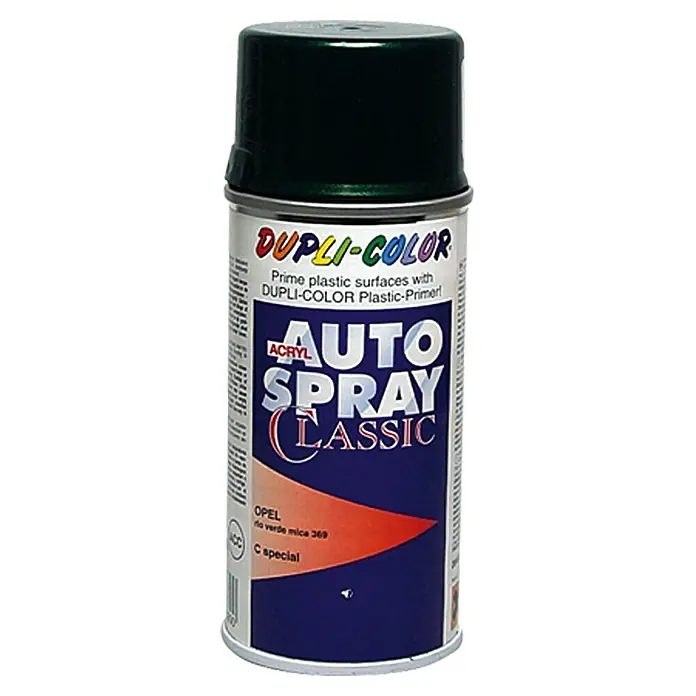 Dupli-Color Acryl-Autospray Classic - Opel, Rio Verde Mica, 150 ml - Dose Dupli-Color Auto Spray Classic, ein Acryl-Autospray für Kunststoffoberflächen, in der Farbe Opel Rio Verde Mica 369 für spezielle Lackierarbeiten.