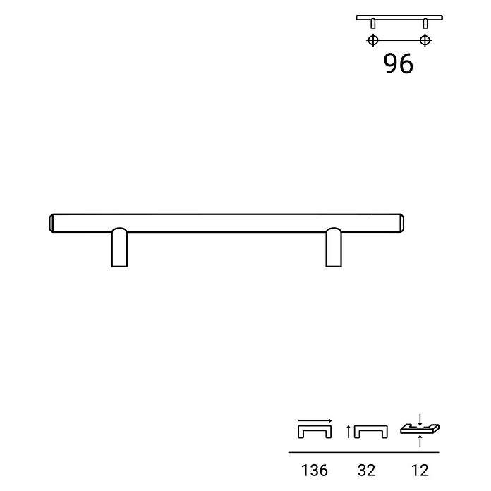 Steggriff (Ø x L: 12 x 132 mm, Lochabstand: 96 mm, Zinkdruckguss, Matt)