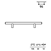 Steggriff (Ø x L: 12 x 132 mm, Lochabstand: 96 mm, Zinkdruckguss, Matt)