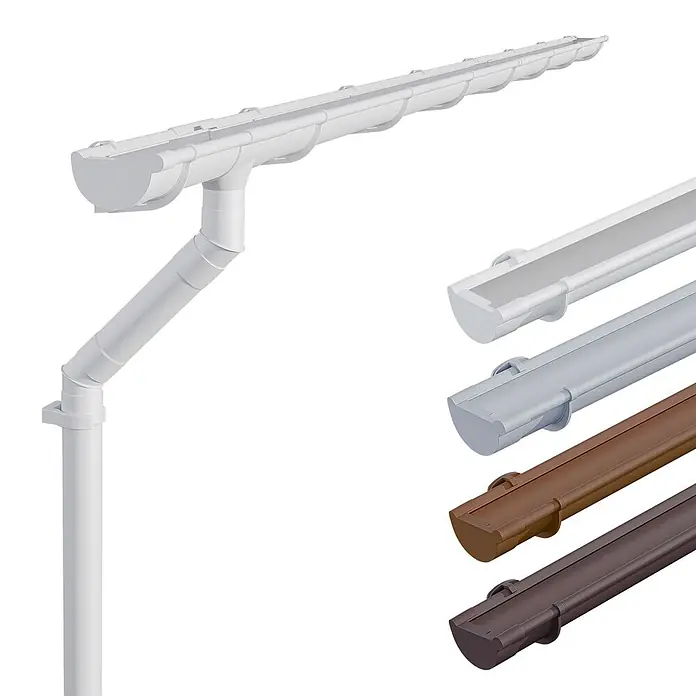 Inefa Dachrinne 4m Set PVC NW125 / 125mm Halbrund Gartenhaus Weiß - Nennweite: 125 mm, Länge: 400 cm, Kunststoff, Weiß - Kunststoff-Regenrinnensystem in Weiß mit Fallrohr, weitere Abschnitte in Weiß, Grau, Braun und Dunkelbraun.