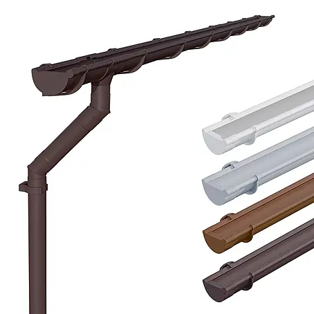 Inefa  Dachrinne 8m Set PVC NW125 / 125mm Halbrund Gartenhaus Dunkelbraun