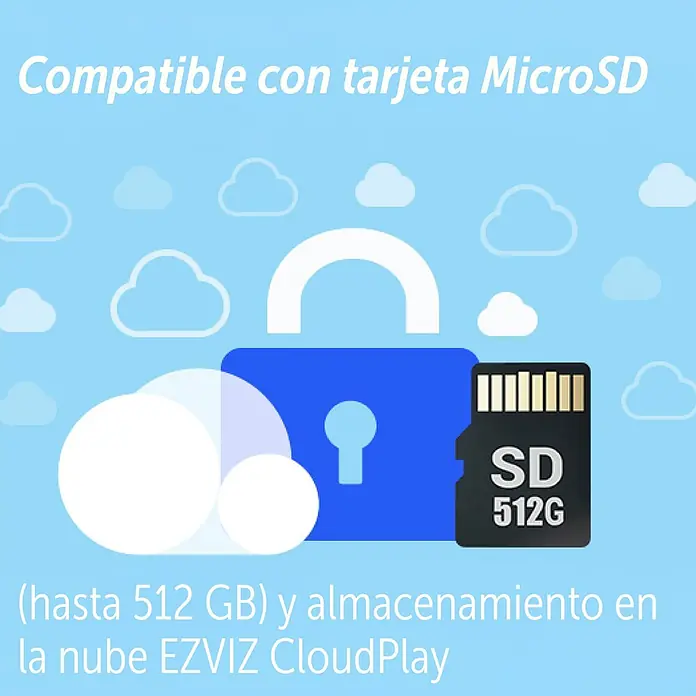 EZVIZ Cámara de vigilancia HB8 - Blanco, Ángulo de detección: 360 °, Alcance de detección: 15 m - Gráfico: Tarjeta MicroSD (512GB), candado y nubes. Compatible con tarjetas MicroSD de hasta 512GB y almacenamiento en la nube EZVIZ CloudPlay.