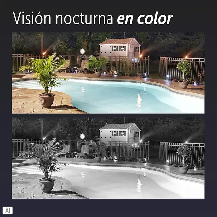 EZVIZ Cámara de vigilancia HB8 - Blanco, Ángulo de detección: 360 °, Alcance de detección: 15 m - Comparación nocturna: visión a color vibrante arriba, visión tradicional en blanco y negro abajo.