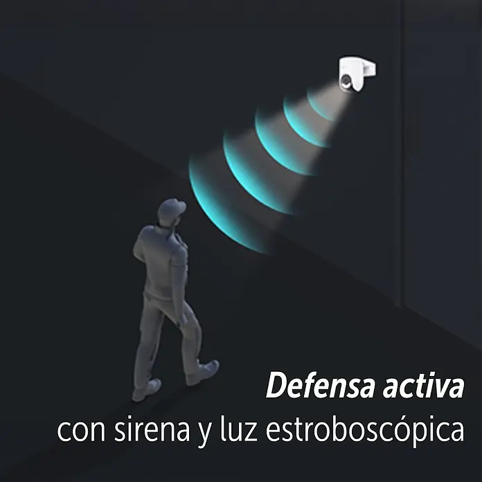 EZVIZ Cámara de vigilancia HB8 - Blanco, Ángulo de detección: 360 °, Alcance de detección: 15 m - Cámara de seguridad blanca con defensa activa, detectando a una persona con luz estroboscópica y sirena.