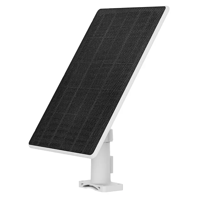 EZVIZ Cámara de vigilancia HB8 - Blanco, Ángulo de detección: 360 °, Alcance de detección: 15 m - Panel solar negro sobre un soporte de montaje blanco.