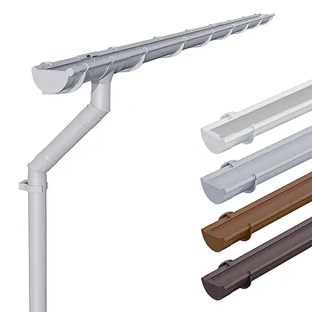 Inefa  Dachrinne 4m Set PVC NW125 / 125mm Halbrund Gartenhaus Grau