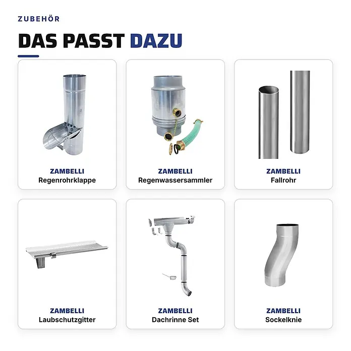 Zambelli Dachrinne Laubfangkorb DN 87-100 Laubschutz Edelstahl Silber - Nennweite: 100 mm, Länge: 11,5 cm, Edelstahl, Silber - Diverse metallische Zubehörteile für Regenwasserentwässerungssysteme: Rohre, Rinnen und Sammler.