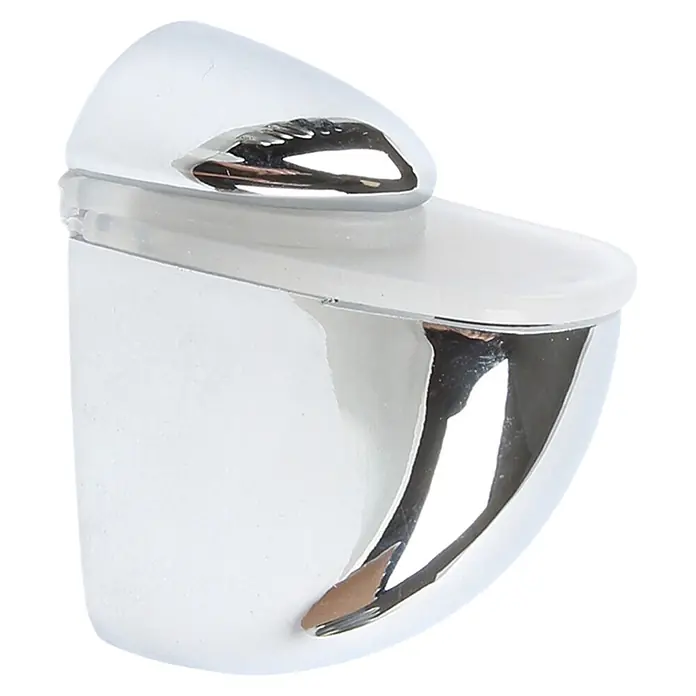 Rei Soporte de pared para estantes Brillante - L x An x Al: 5,4 x 4,1 x 2,6 cm, Cromo, Apto para: Estantes - Soporte de estante de vidrio cromado y acrílico esmerilado, diseñado para sujetar un estante de forma segura.