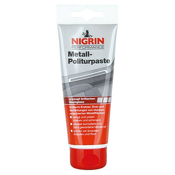 Nigrin Performance Metall-Politurpaste75 ml, Geeignet für: Unlackierte Metalle Front View