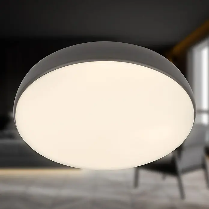 Brilo Plafón LED redondo Nikan - 20 W, Ø x Al: 35 x 8,5 cm, Antracita, Blanco neutro - Lámpara de techo redonda iluminada con difusor blanco y marco gris oscuro.